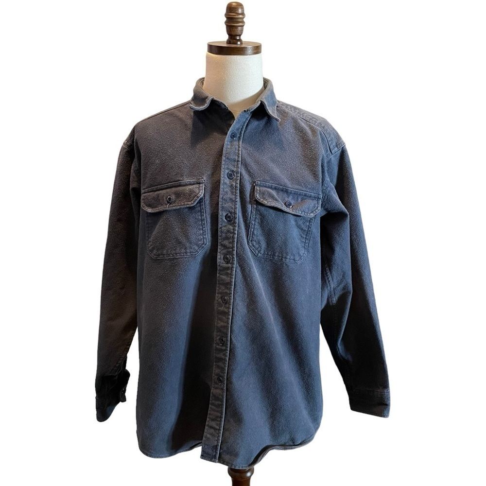 Woolrich Vintage Chamois Cotton Button Down Flannel Shirt Blue XL Long Shacket